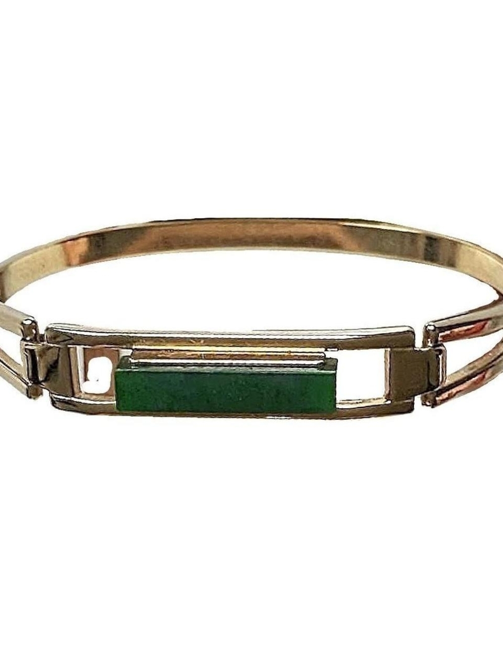 Vintage Avon Gold Tone Bangle Bracelet with Green Inlay